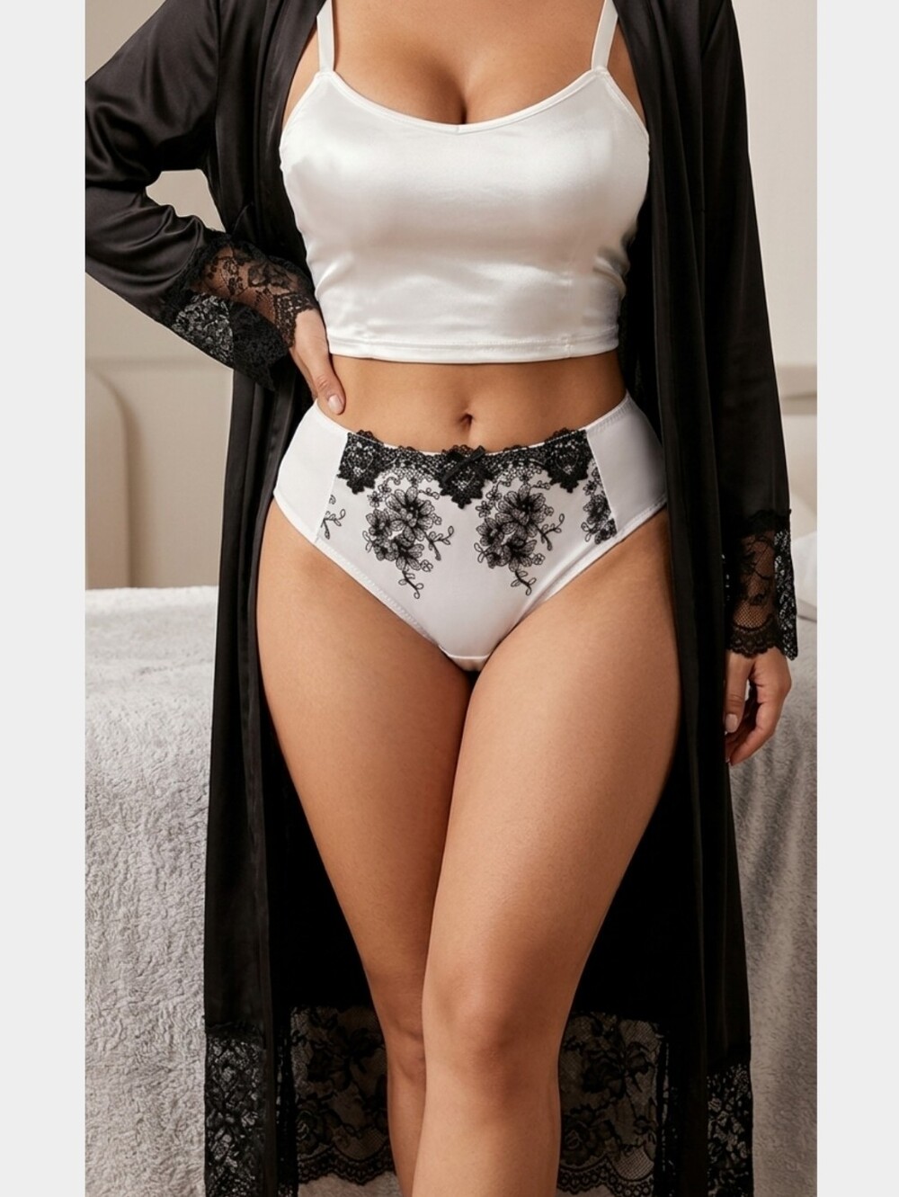 ROSA JUNIO Silky + See Through White + Black Floral Lace Panties